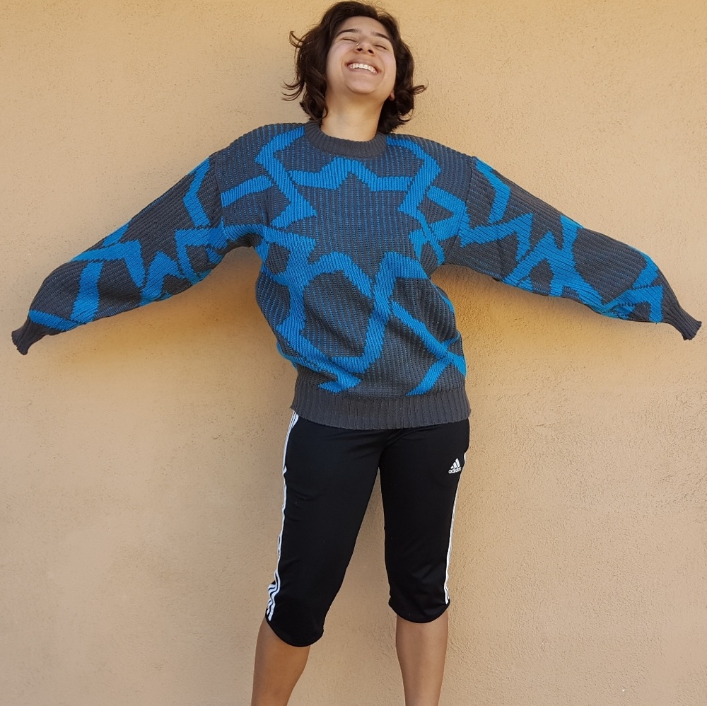 🔷️◾Grey and baby blue VINTAGE KNIT SWEATER◾🔷️